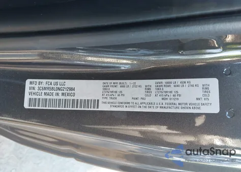 2022 Ram 2500 Big Horn 4X4 8' Box из США, поврежденный, VIN 3C6MR5BL0NG212984